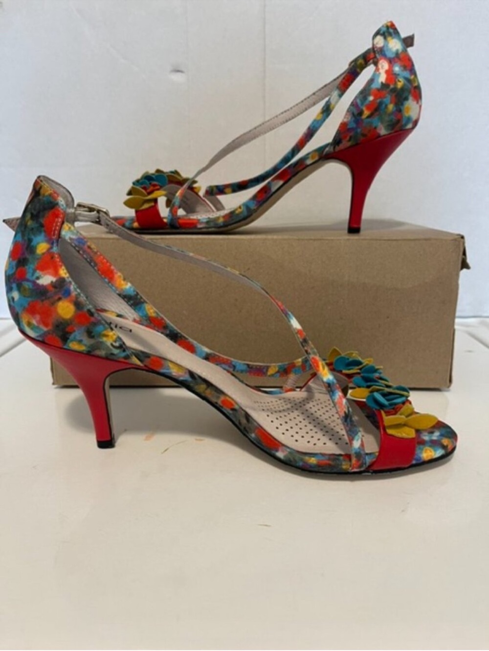 Portia floral heeled leather sandals